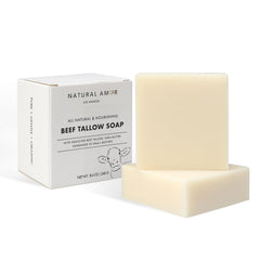 Natural Amor Los Angeles unscented tallow soap bar 2-pack front view for gentle cleansing.