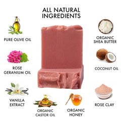 Natural Amor Rose Clay color soap shows a natural pink hue and rich lather.