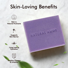 Natural Amor Shea butter and coconut oil ingredients close-up, highlighting natural moisturizing components