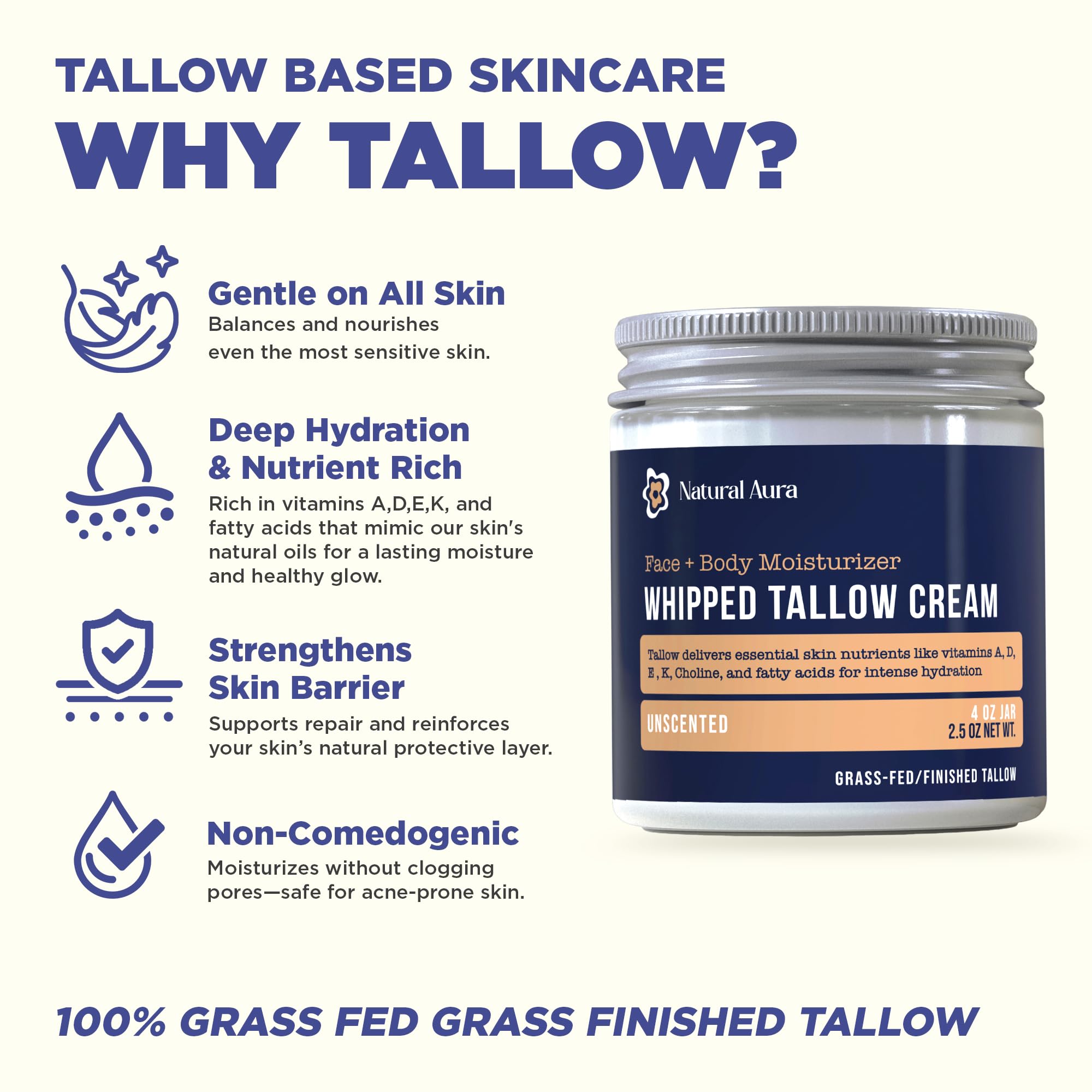 Natural Aura tallow texture closeup showing light, fast absorption