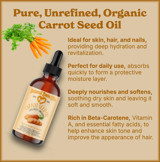 Natural Born Oils Carrot Seed Oil close-up of amber bottle for premium skin and hair care.