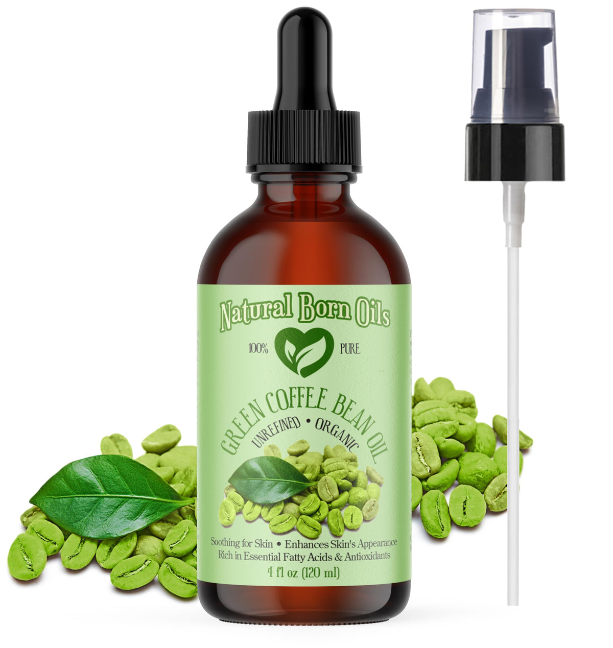 Natural Born Oils Green Coffee Bean Oil bottle for skin and hair care