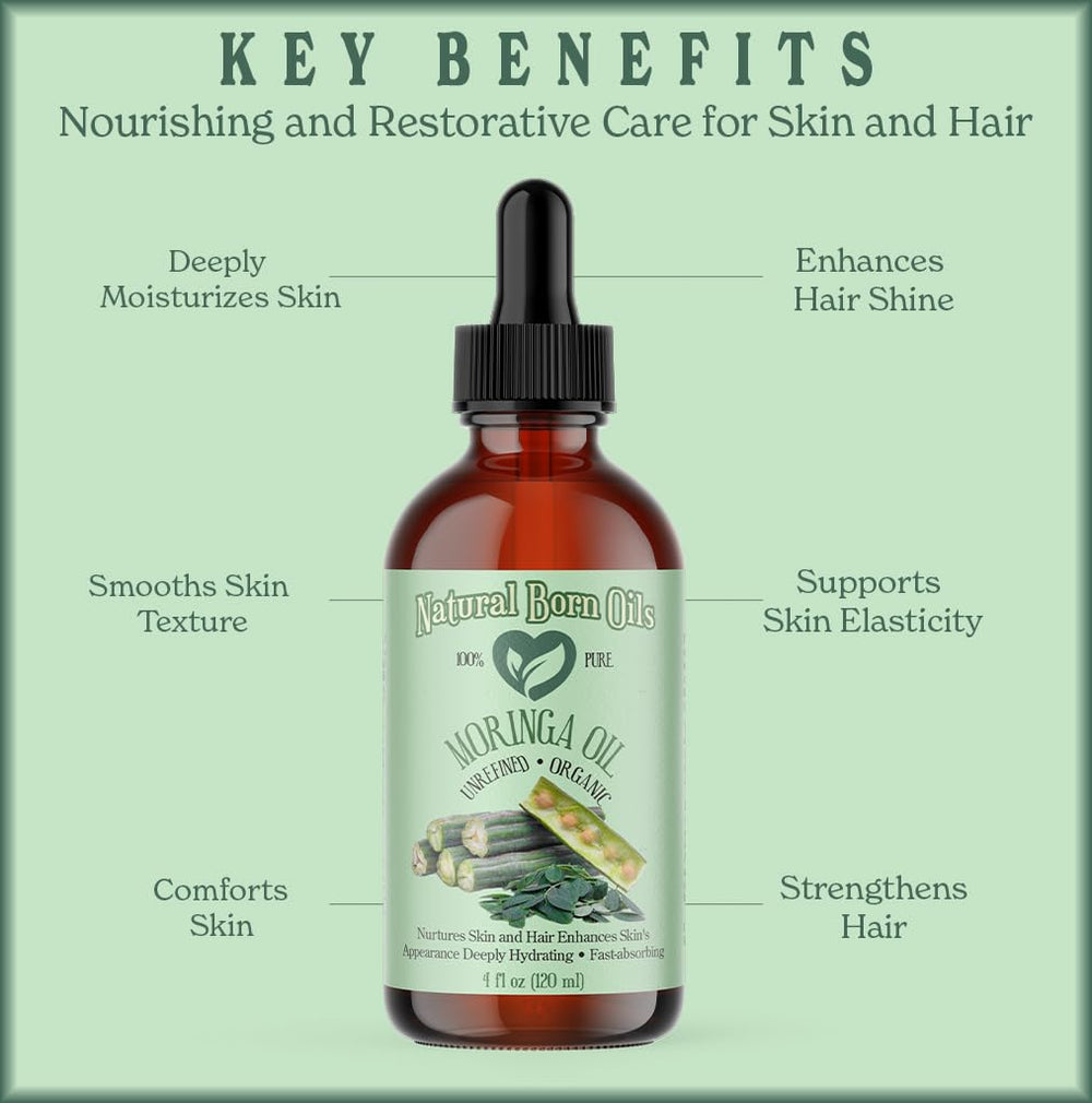 Natural Born Oils Moringa Oil applied to hair for shine and softness.