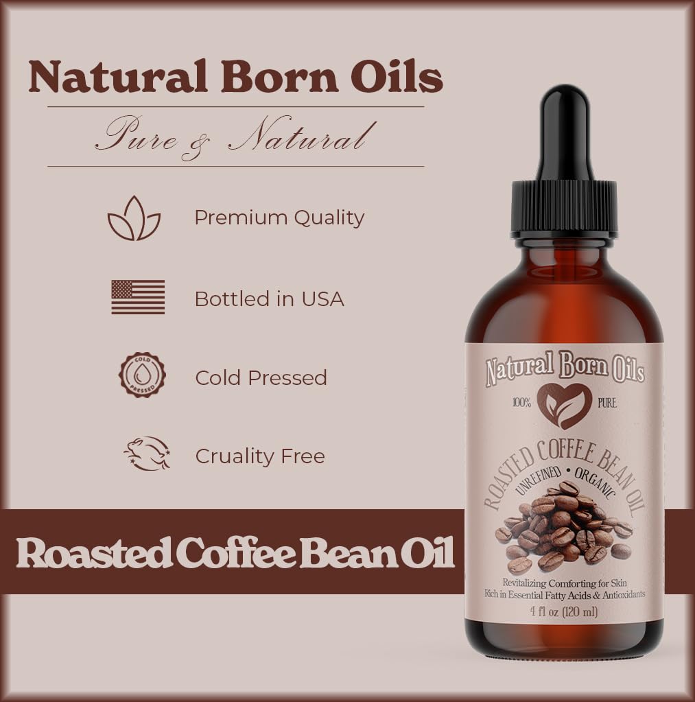 Close-up of Natural Born Oils roasted coffee bean oil texture and aroma