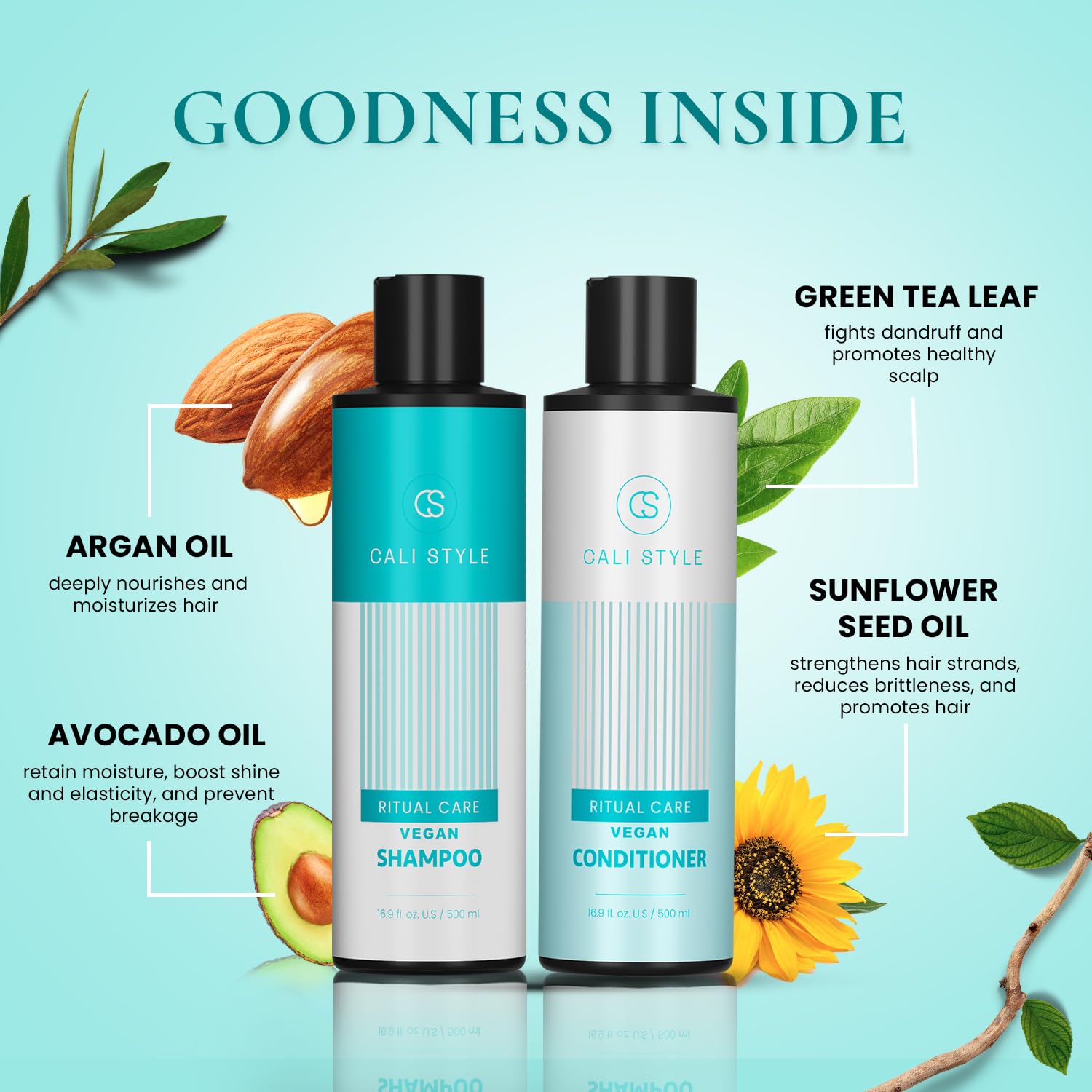 Natural Cosmetic Labs Cali Style Conditioner tube locks in moisture for smooth hair.