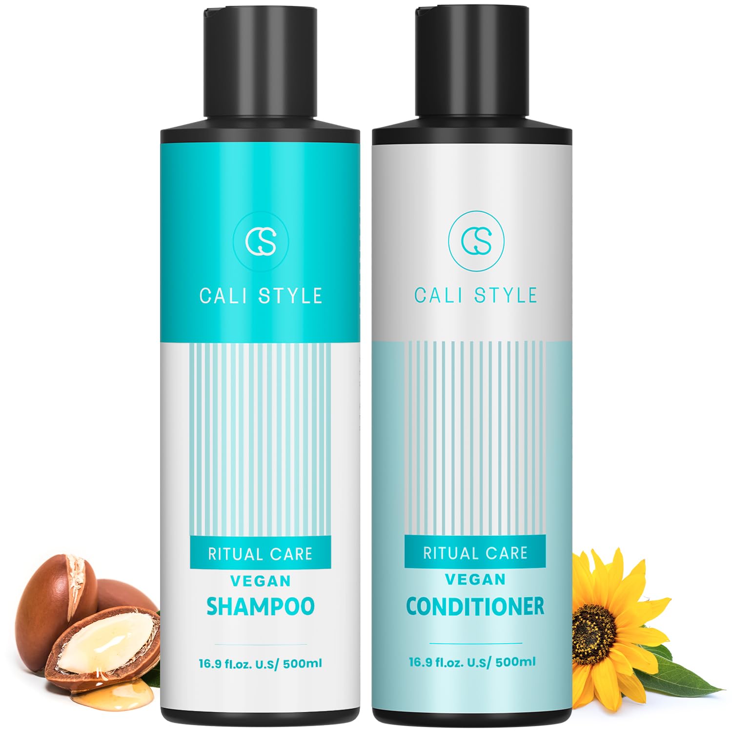Natural Cosmetic Labs Cali Style Shampoo bottle promotes hydrated, soft hair.