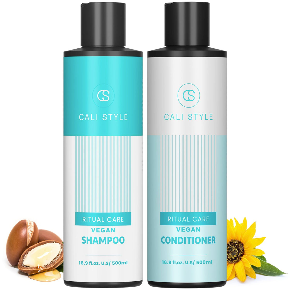Natural Cosmetic Labs Cali Style Shampoo bottle promotes hydrated, soft hair.