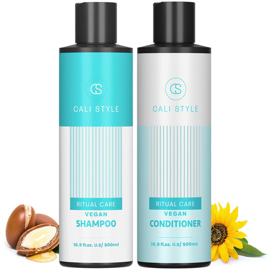 Natural Cosmetic Labs Cali Style Shampoo bottle promotes hydrated, soft hair.