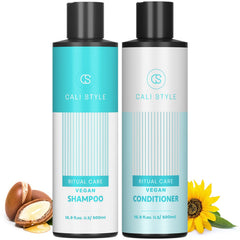Natural Cosmetic Labs Cali Style Shampoo bottle promotes hydrated, soft hair.
