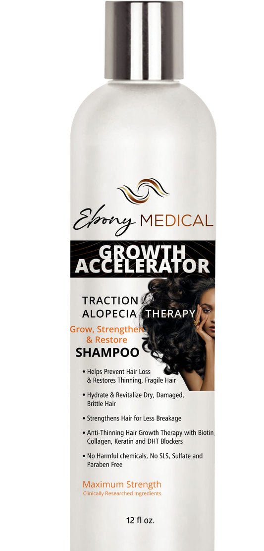 Natural Curves Ebony Medical Hair Support Shampoo bottle, vegan, sulfate-free formula for thinning hair.