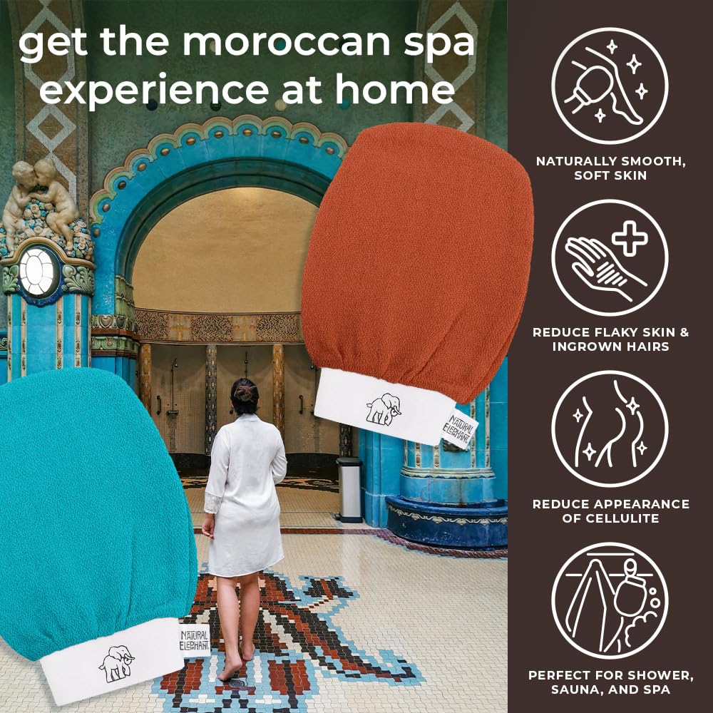 Natural Elephant Exfoliating Hammam Glove in bath use for versatile cleansing