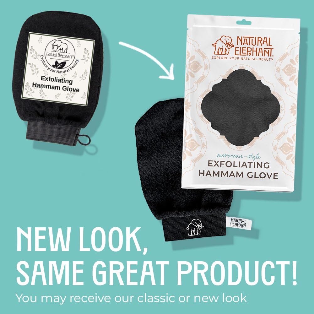 Natural Elephant Exfoliating Hammam Glove color range display with four hues