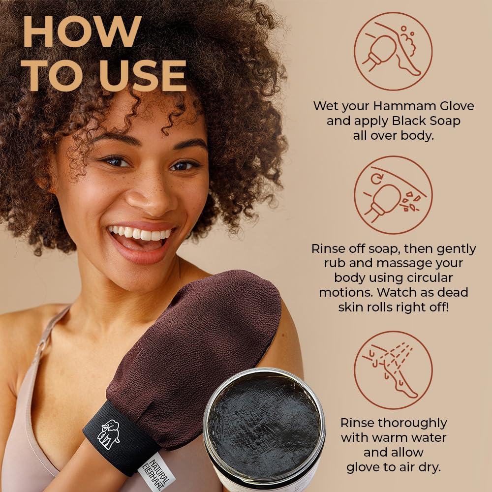 Natural Elephant Exfoliating Hammam Glove face exfoliation close-up for gentle refinement