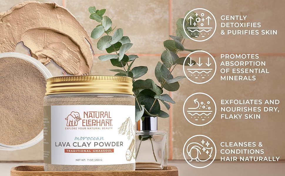 Natural Elephant Ghassoul hair mask powder for cleansing and shine