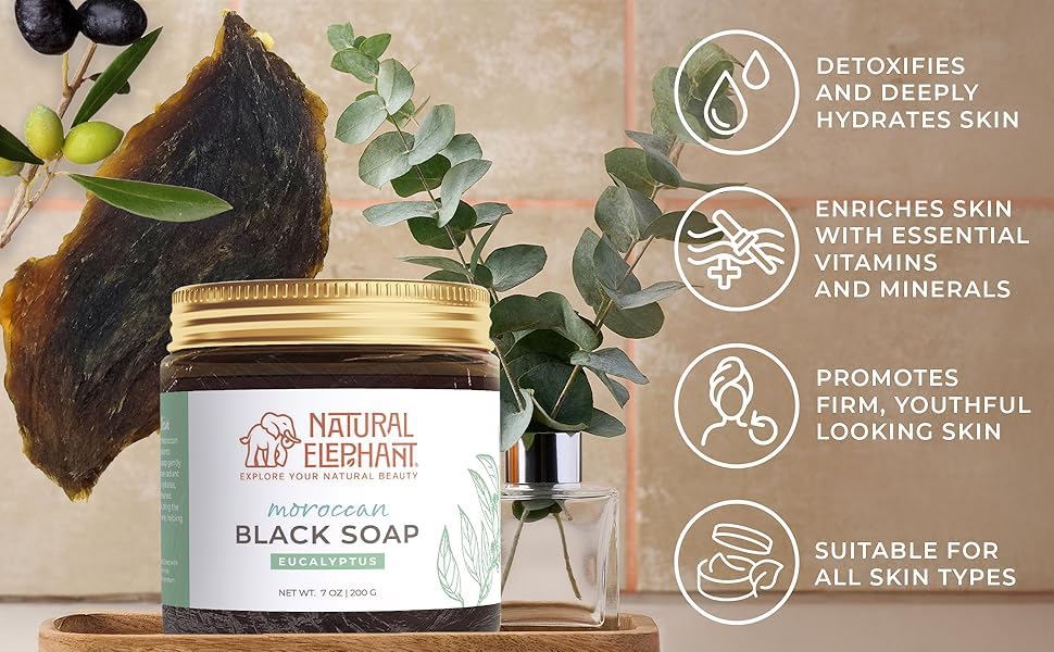 Natural Elephant Moroccan Black Soap applied on skin for cleansing.
