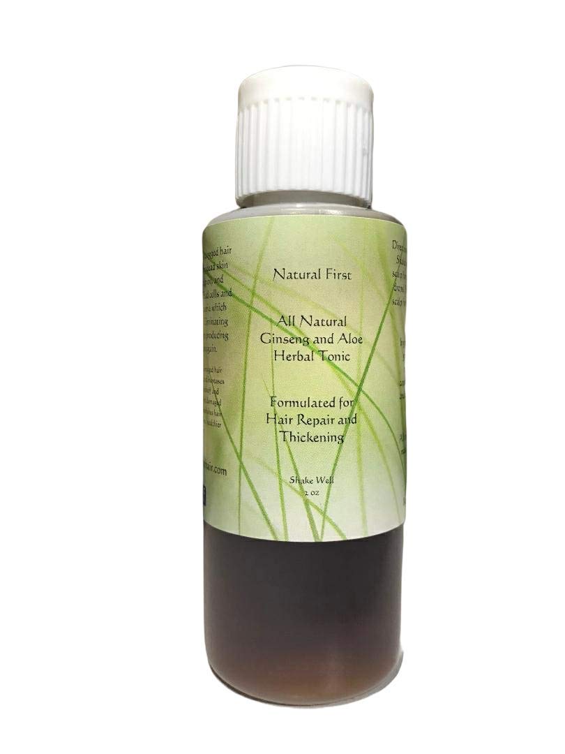 Natural First Ginseng and Aloe Serum bottle for scalp support and thicker-looking hair