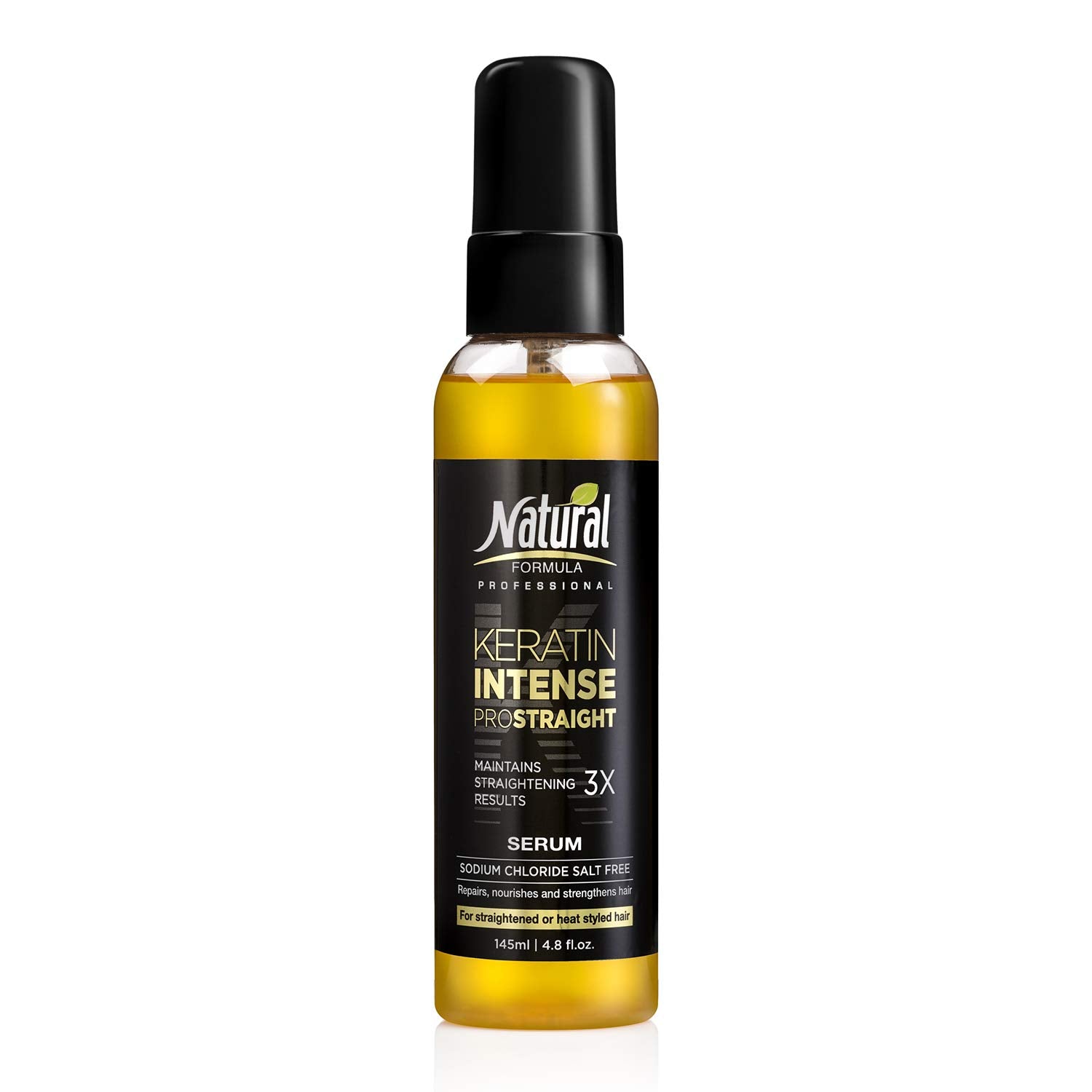 Natural FORMULA Keratin Intense Serum bottle for frizz control and shine.