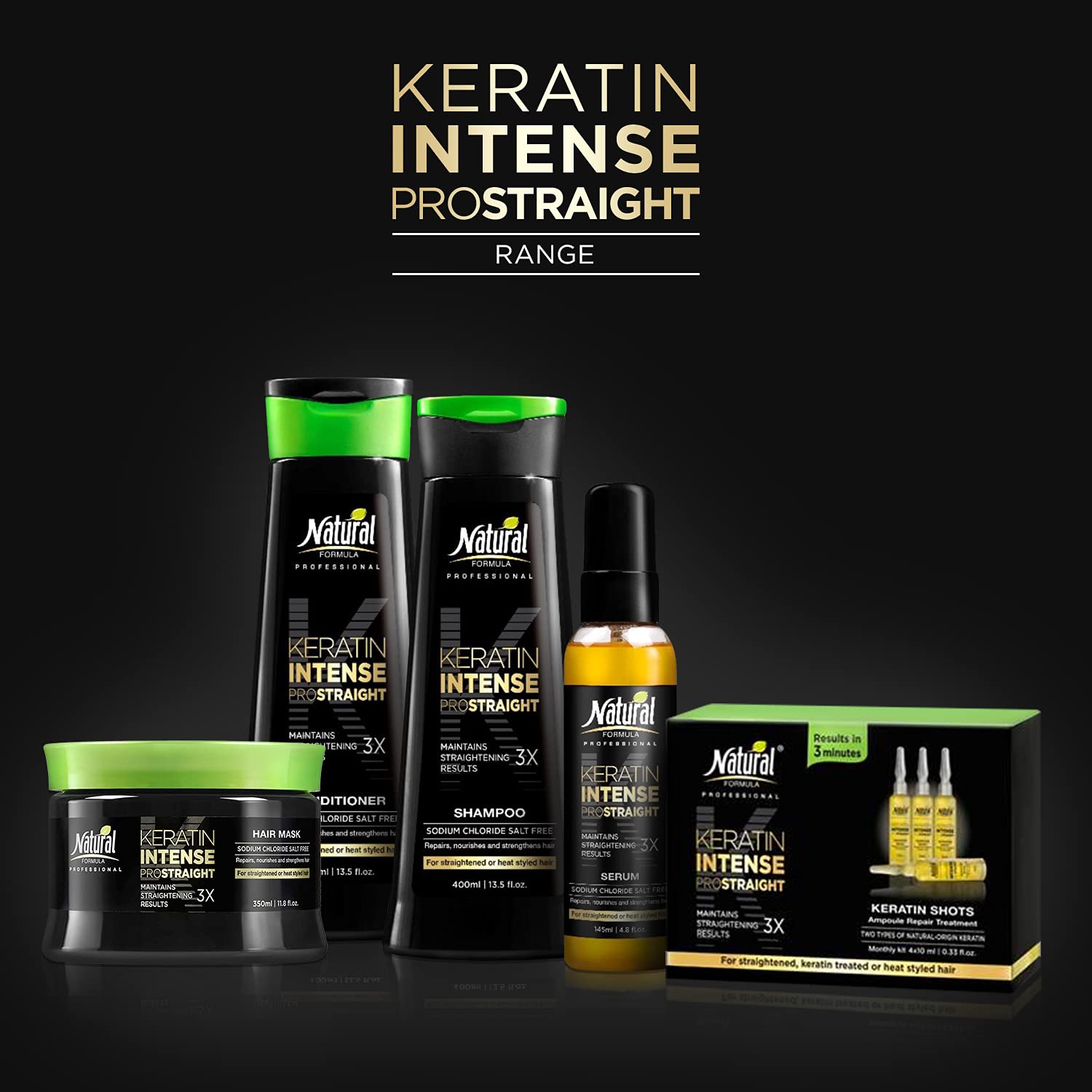 Natural FORMULA Keratin Intense Serum texture close-up shows smooth strands.