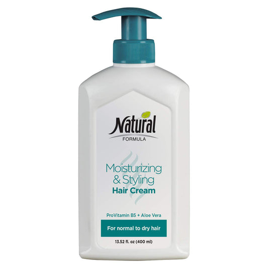 Natural Formula moisturizing hair cream bottle shown for daily hydration and styling.