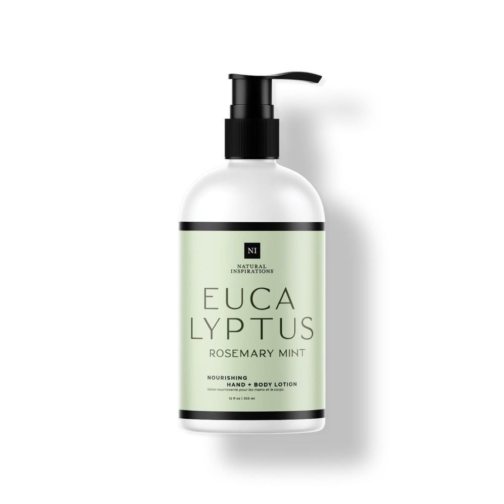Natural Inspirations eucalyptus rosemary mint lotion bottle for daily moisture and fresh aroma.