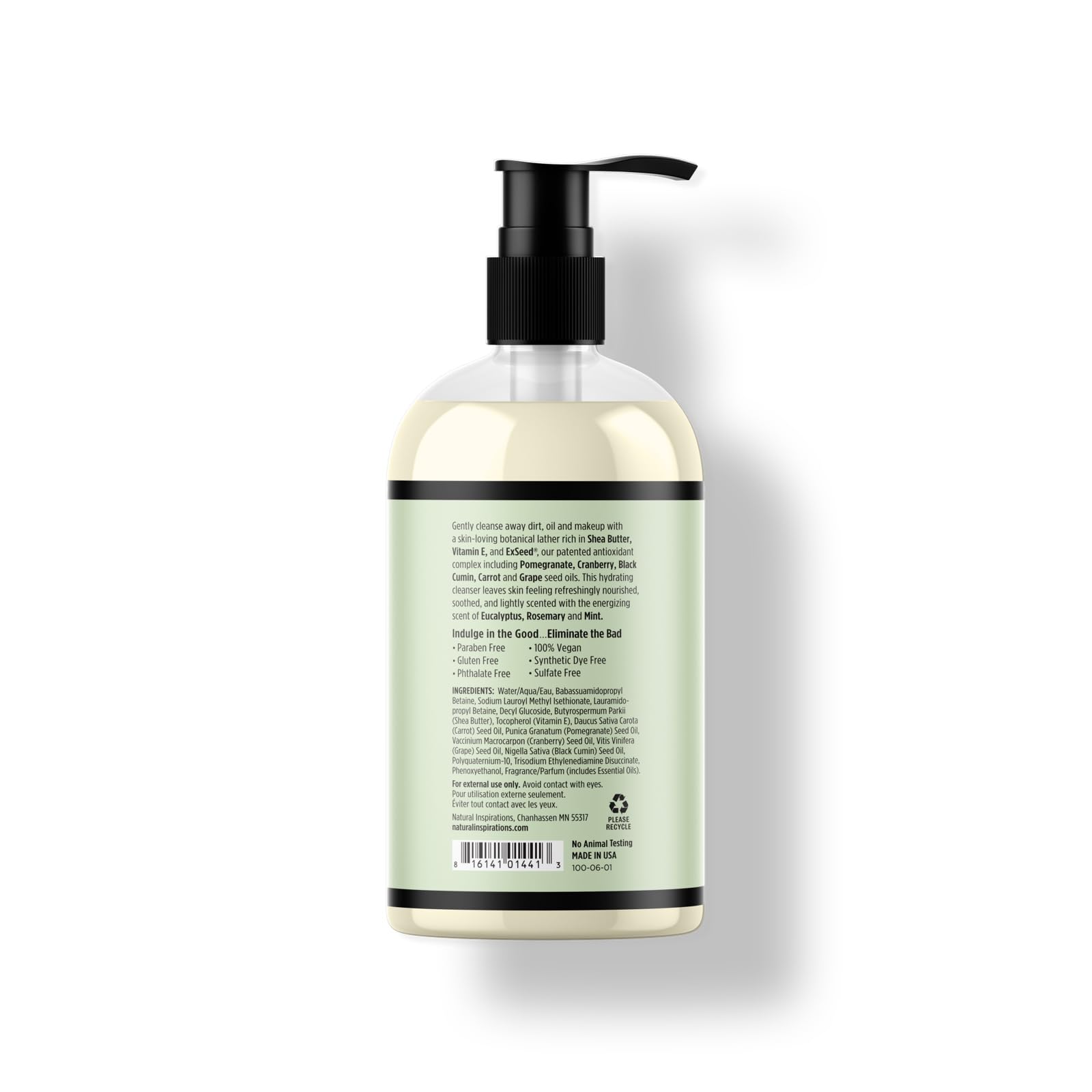 Natural Inspirations eucalyptus-rosemary-mint-wash-lather close-up showing rich, gentle foam.