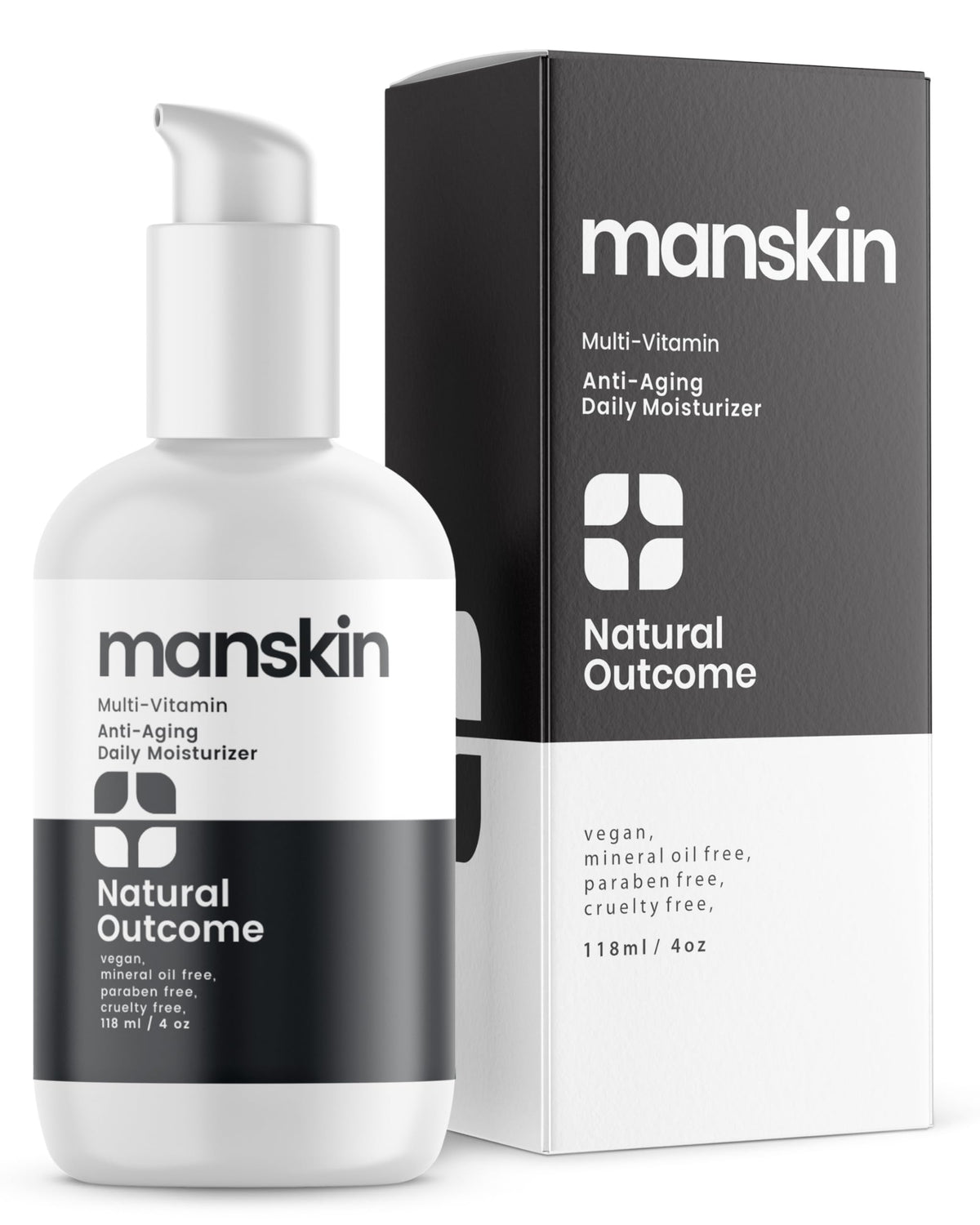 Natural Outcome Man Skin Moisturizer bottle close-up showing hydration-ready formula