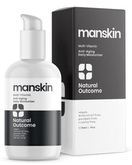Natural Outcome Man Skin Moisturizer bottle close-up showing hydration-ready formula