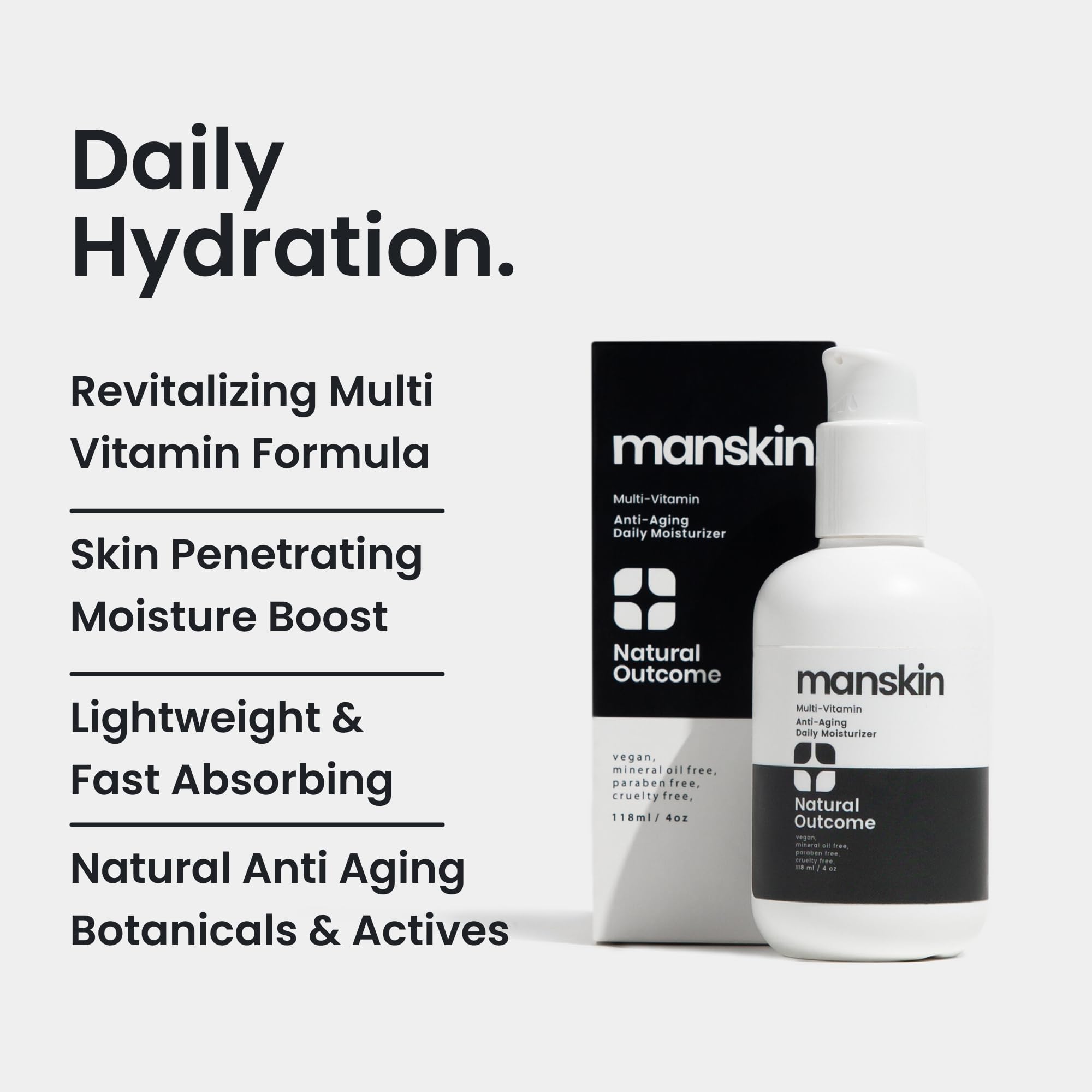 Natural Outcome Man Skin Moisturizer pump bottle for easy application
