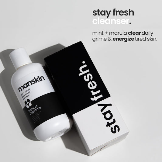 Natural Outcome men's face wash foam lather with mint for a refreshing cleanse.
