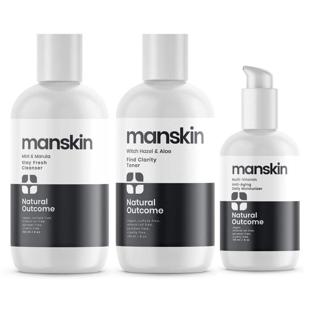 Natural Outcome full-kit display showing all three essentials for a streamlined routine.