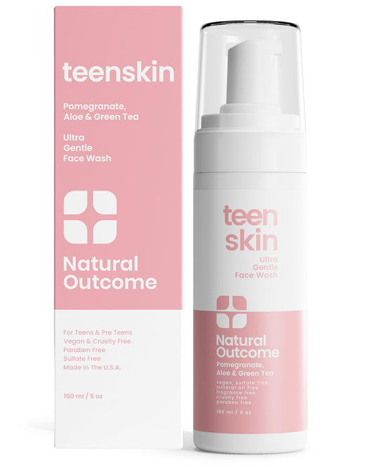 Natural Outcome Teen Skin Face Wash bottle closeup, gentle cleansing for teen skin.