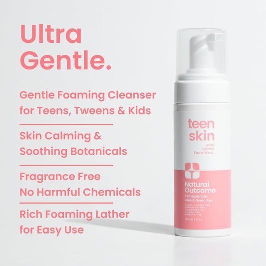 Natural Outcome Teen Skin Face Wash foaming texture on hand, easy rinse-off.