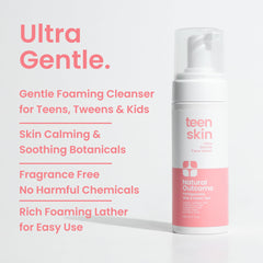 Natural Outcome Teen Skin Face Wash foaming texture on hand, easy rinse-off.