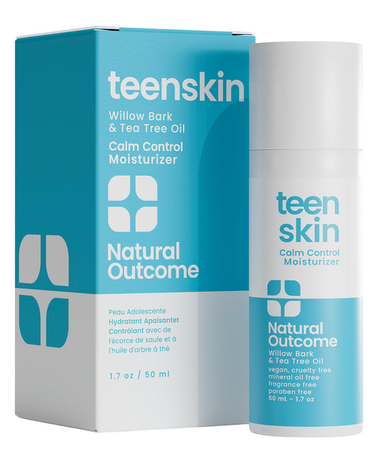 Natural Outcome Teen Skin Moisturizer bottle front shows oil-control action for shine-free skin