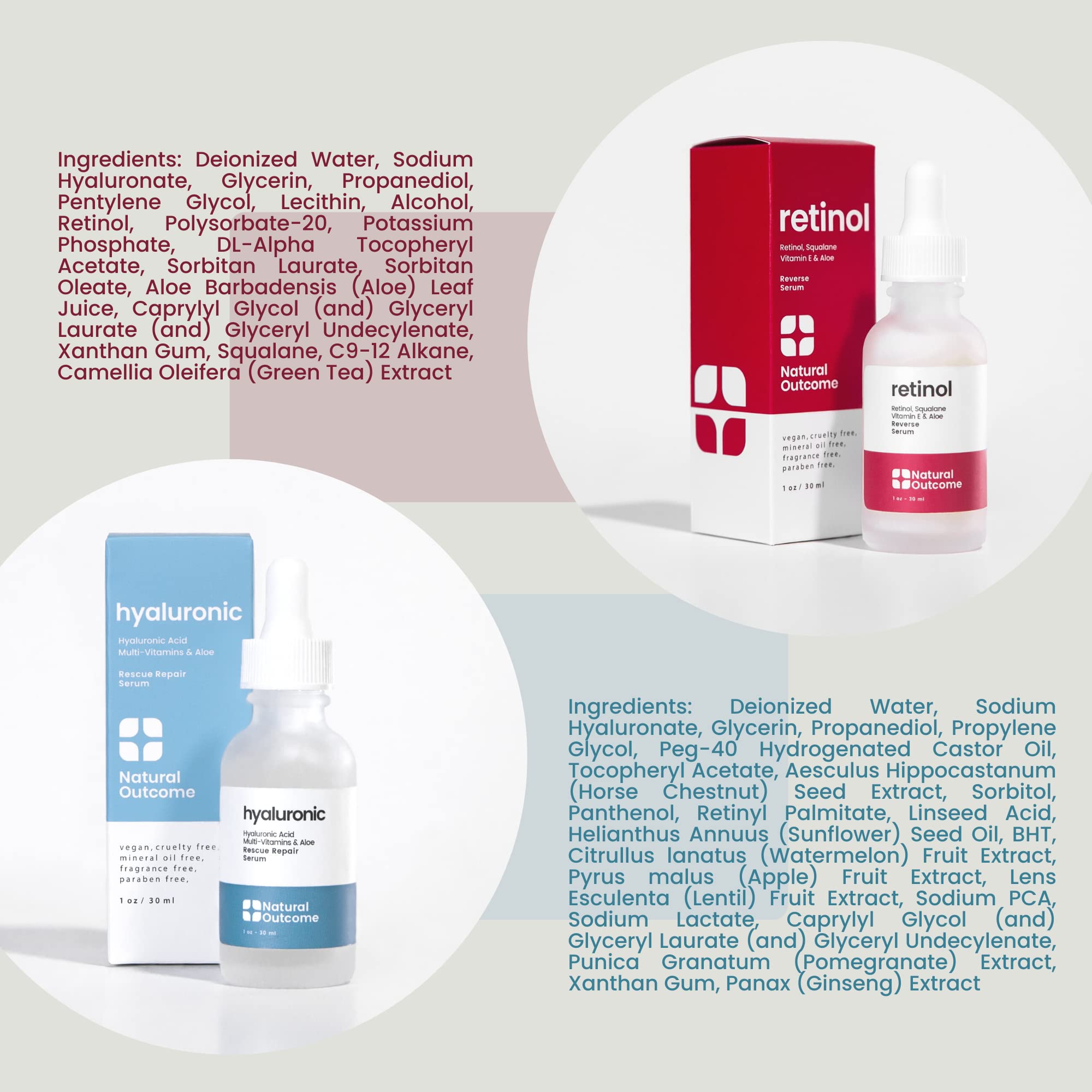 Natural Outcome Vegan and Cruelty-Free icons on box indicating ethical skincare.