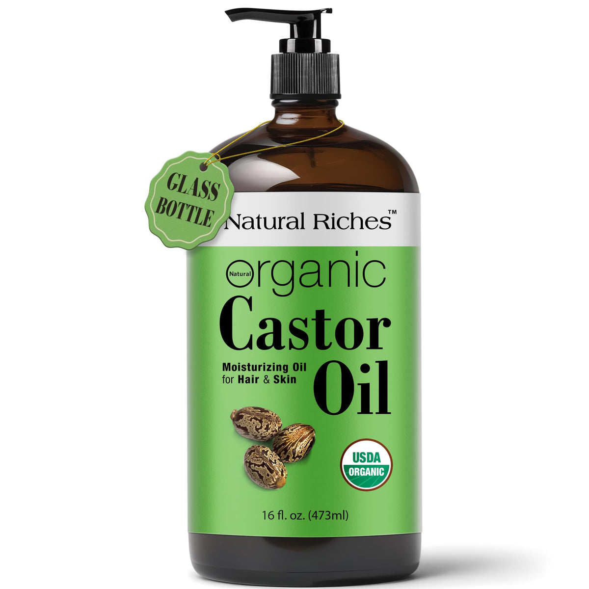 Natural Riches Castor Oil in amber bottle for purity and smooth skin hydration