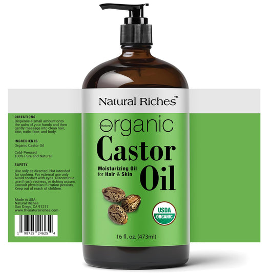 Natural Riches Castor Oil amber glass packaging ideal for gifting and self-care