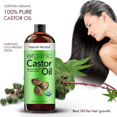 Close-up texture of Natural Riches castor oil highlighting quality