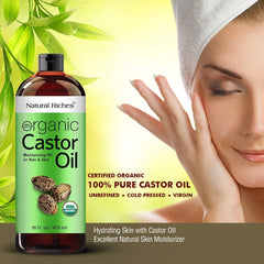 Hair care scene using Natural Riches castor oil for conditioning