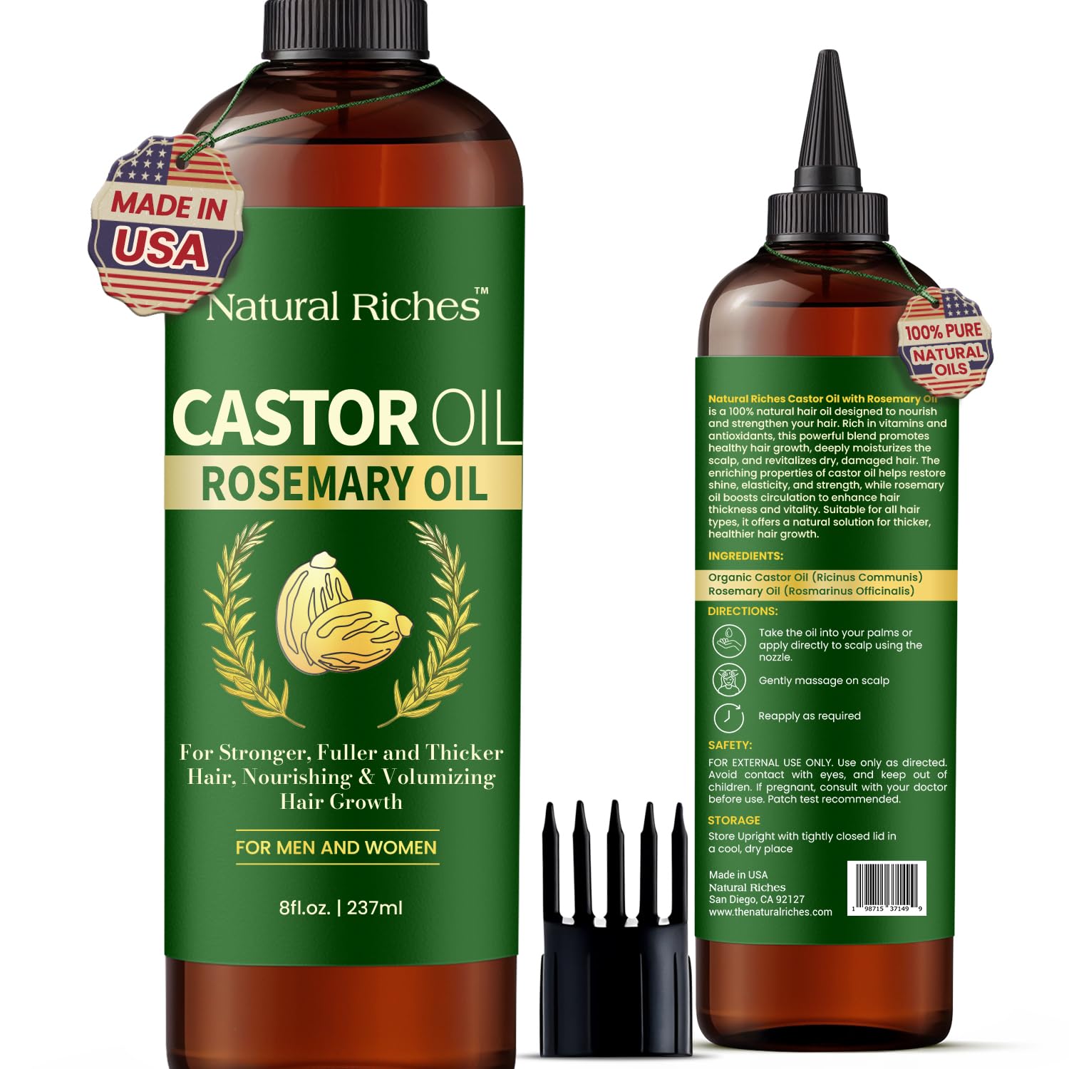 Natural Riches Castor Oil with Rosemary bottle showing premium hair care product