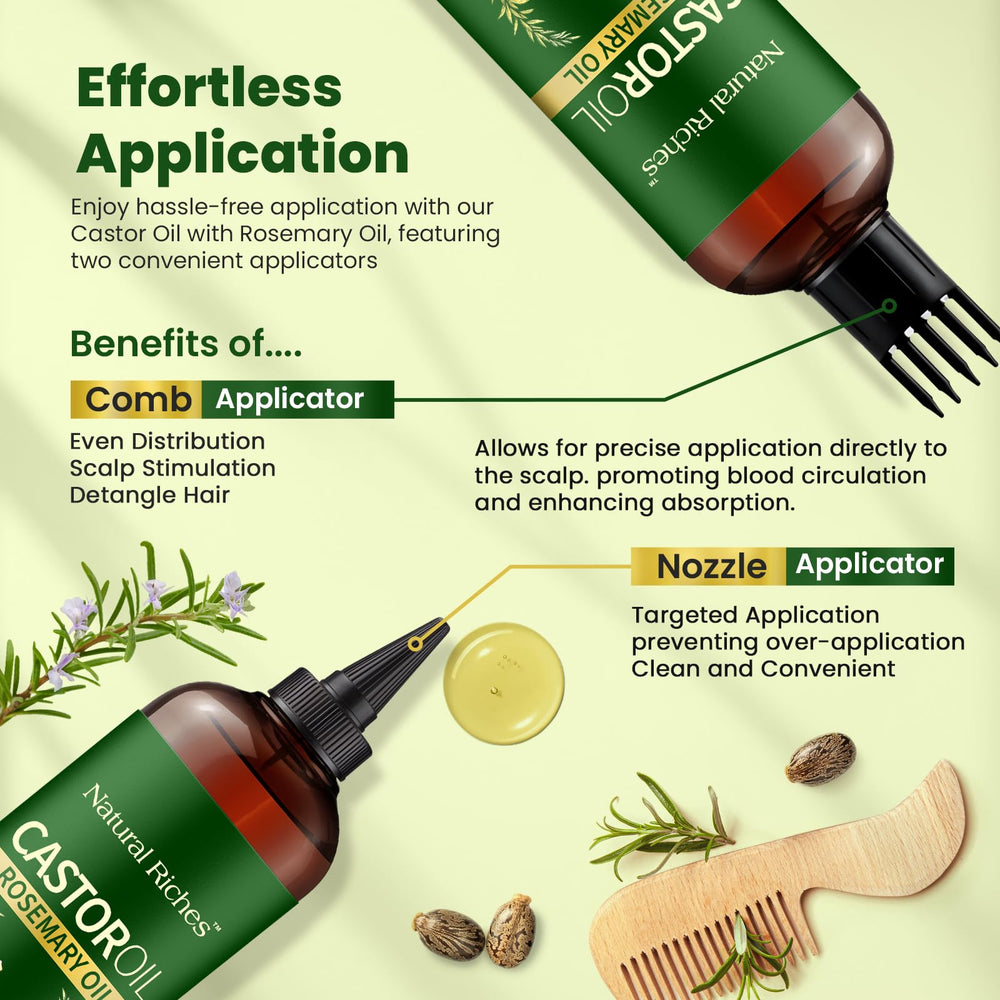 Natural Riches Castor Oil with Rosemary ingredients layout
