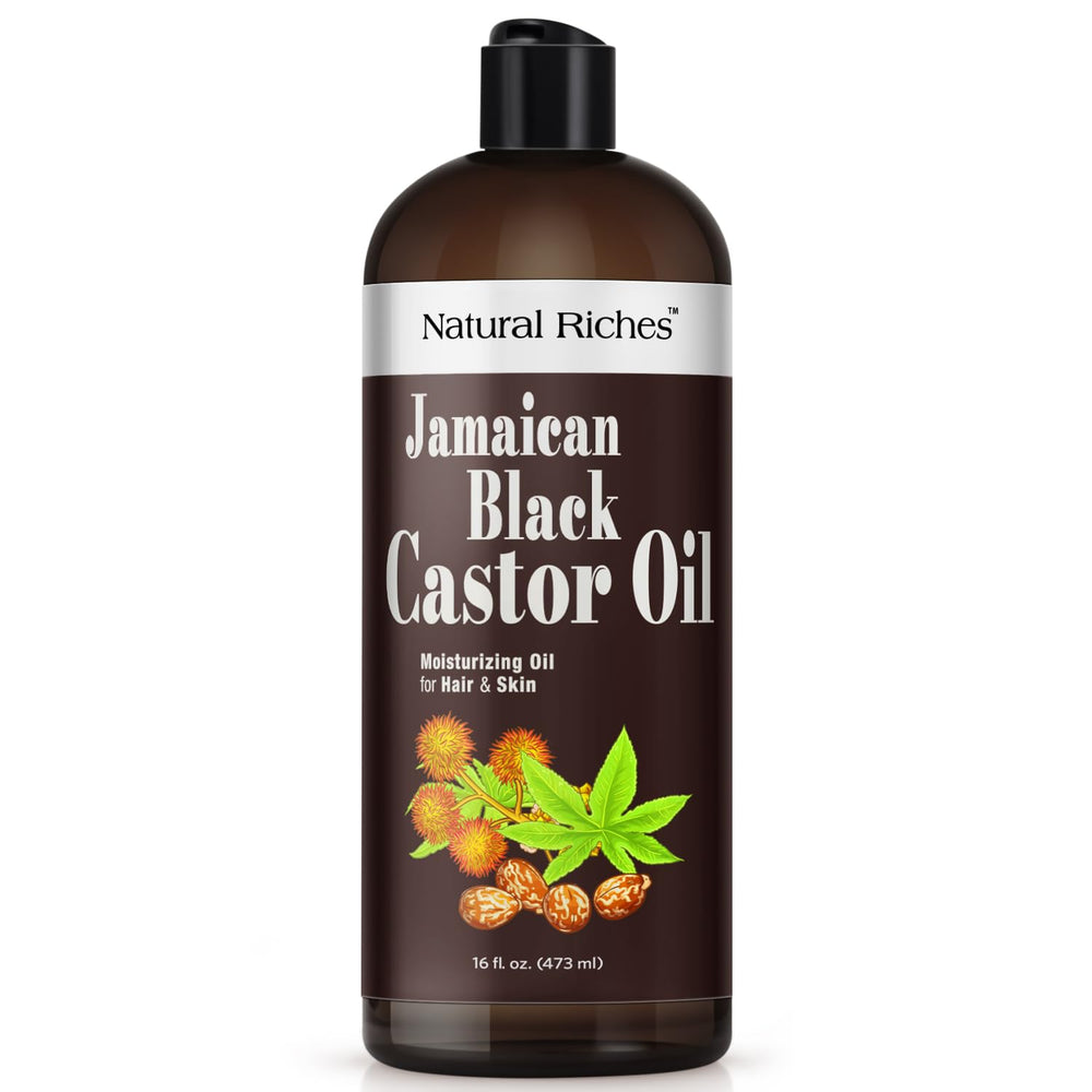 Natural Riches Jamaican Black Castor Oil bottle for hair and skin care.