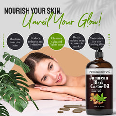 Natural Riches cold-pressed oil shows nutrient-rich formula and fatty acids.