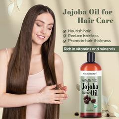 Natural Riches Jojoba Oil on hair helps shine and smoothness without heaviness.