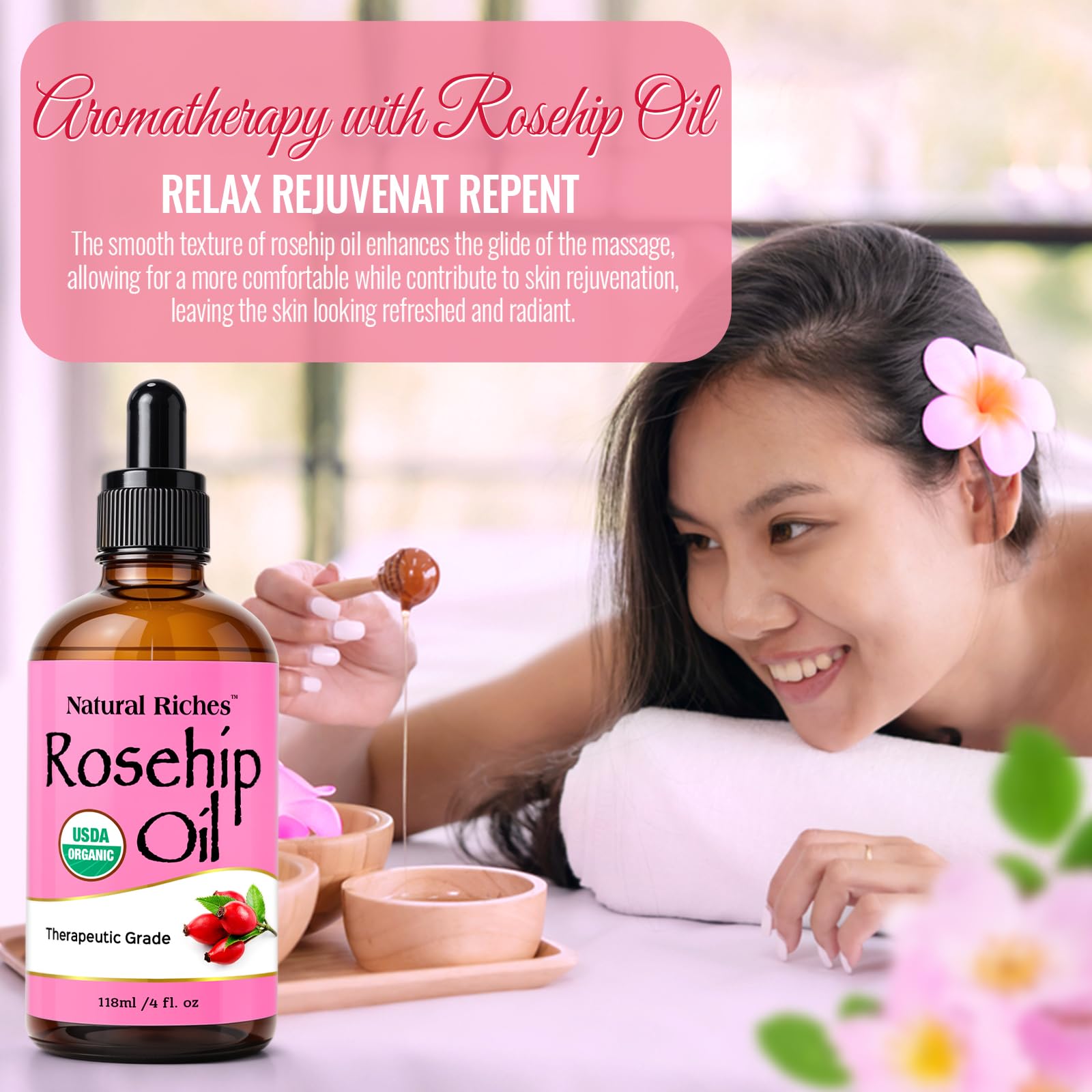Natural Riches Rosehip Seed Oil gua sha use boosts absorption during facial rituals.