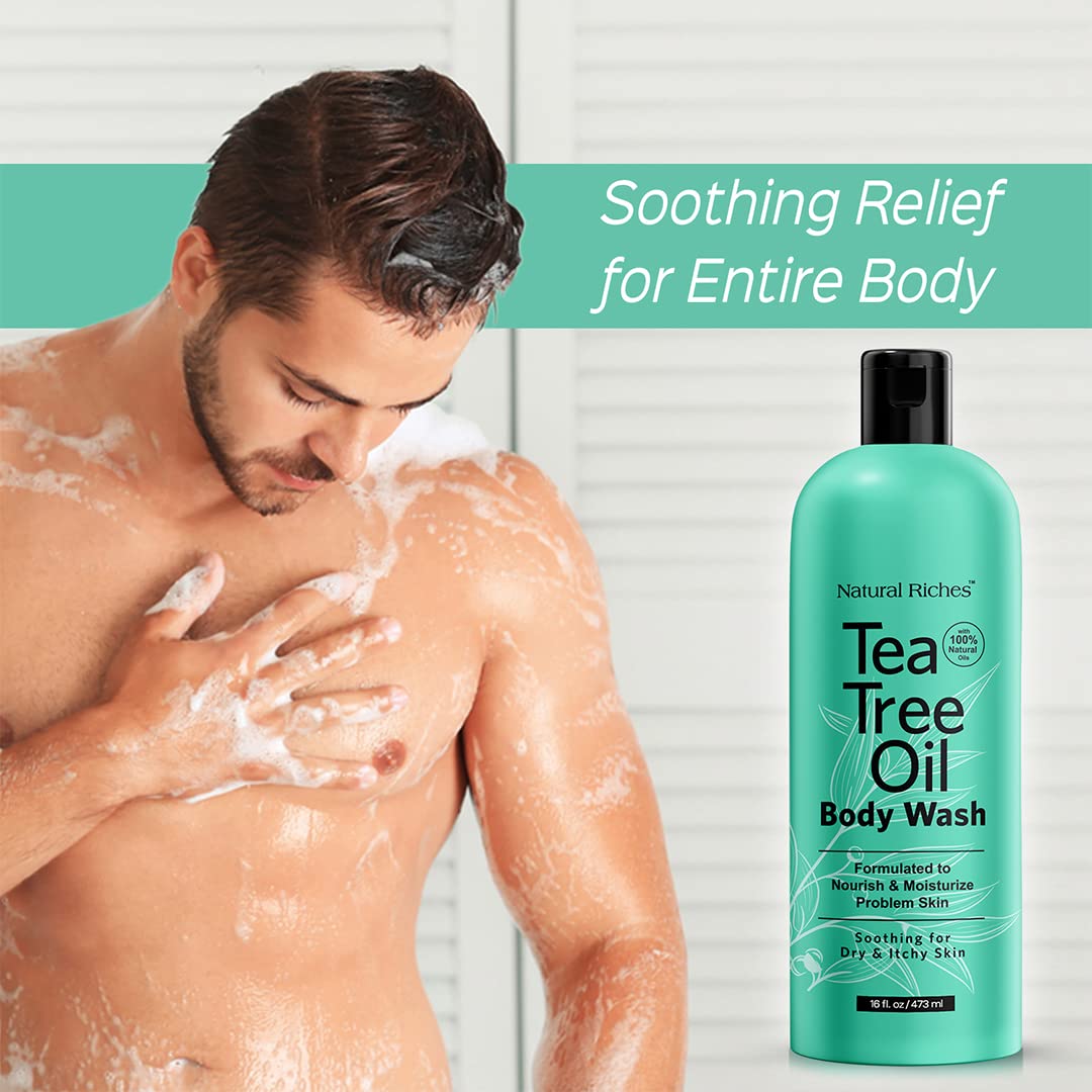 Aloe vera and plant oils featured in Natural Riches Tea Tree Body Wash