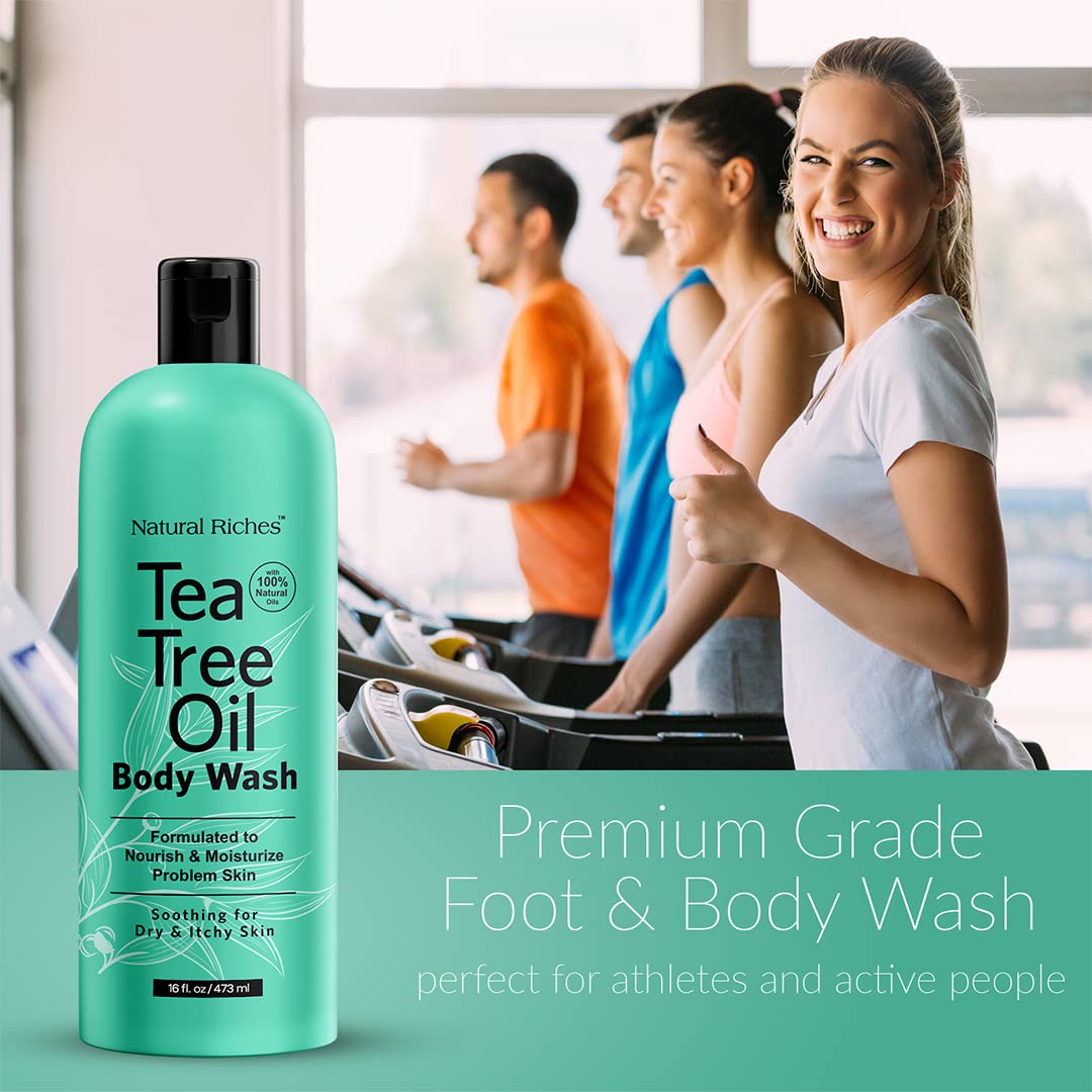 Hydration focus of Natural Riches Tea Tree Body Wash with coconut and jojoba oils