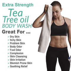 Pump-dispensed Natural Riches Tea Tree Body Wash for easy daily use