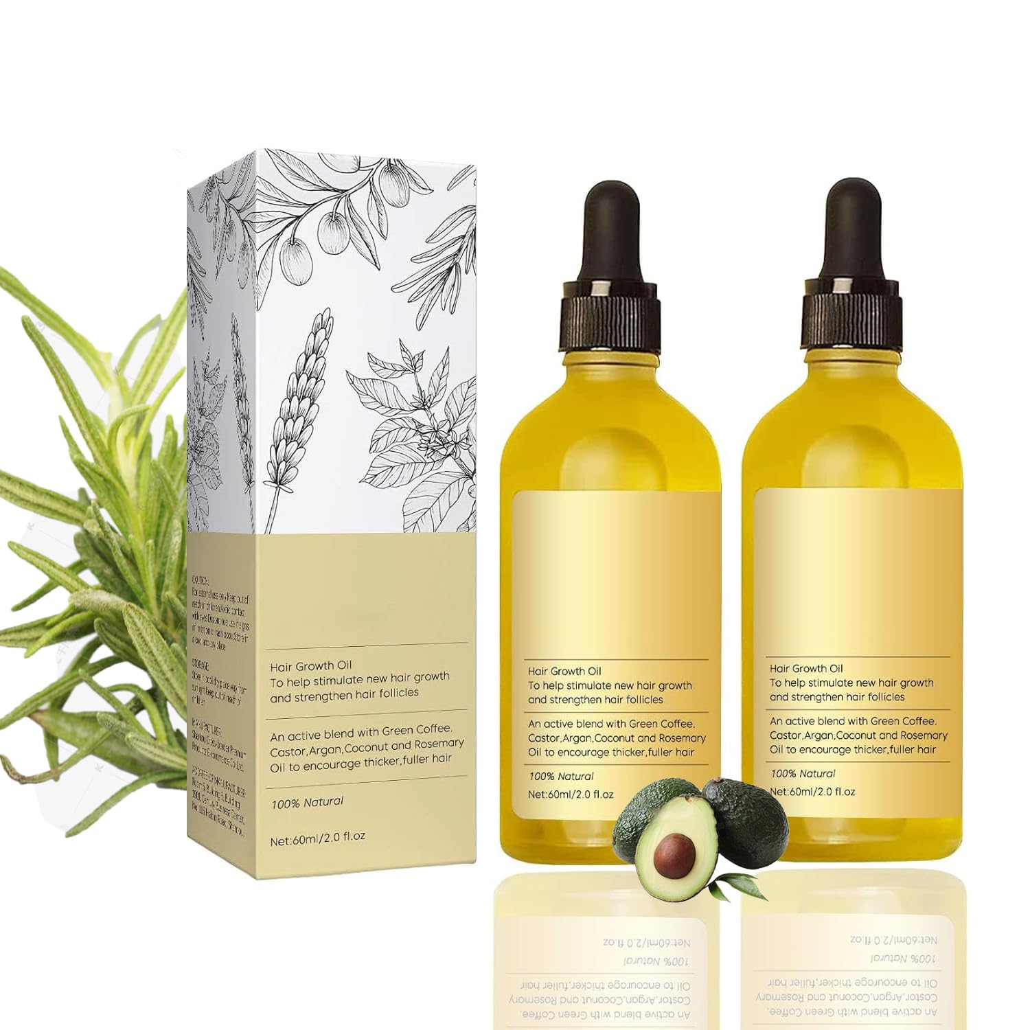 Natural Rosemary Hair Growth Oil bottle pouring to nourish dry hair