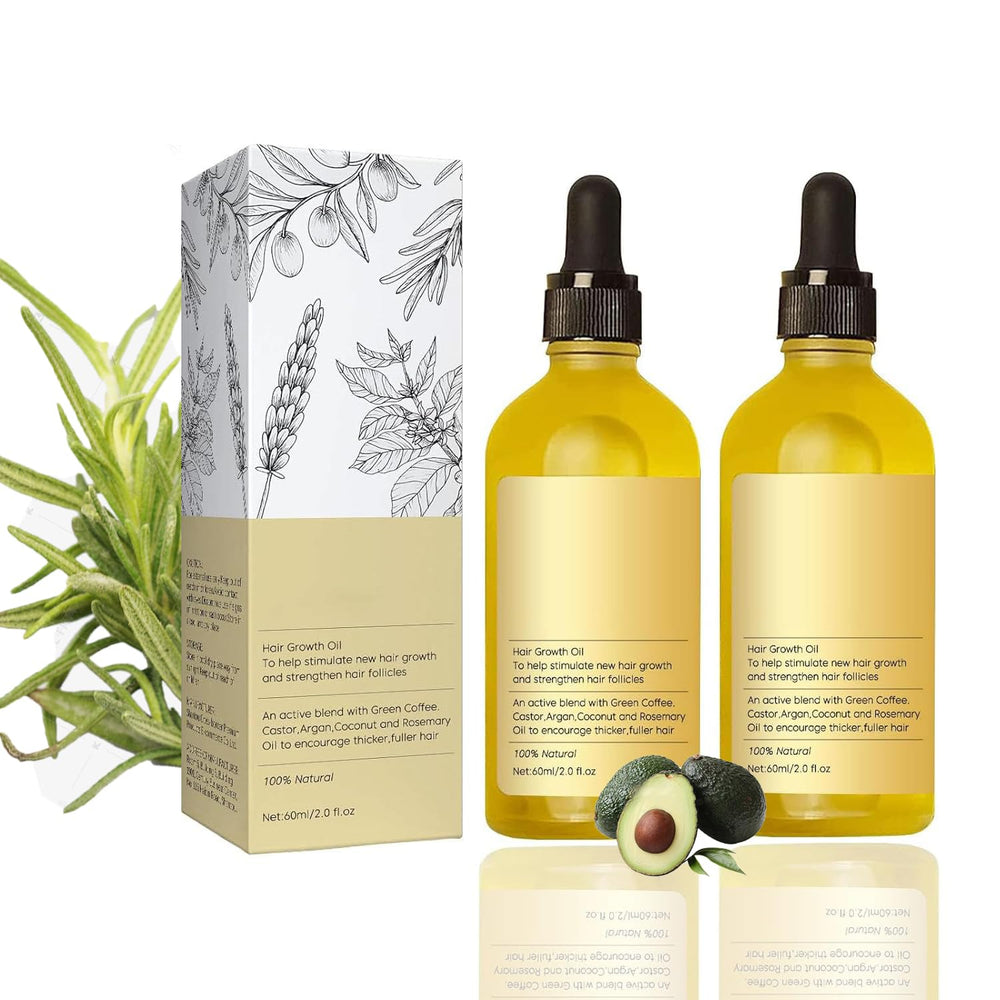 Natural Rosemary Hair Growth Oil bottle pouring to nourish dry hair